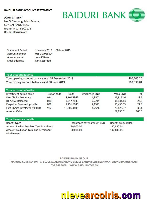 Brunei Baiduri Bank statement